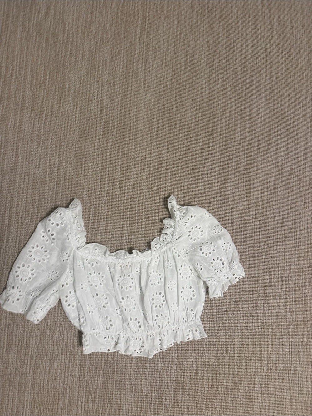 Elan White Eyelet Off-Shoulder Crop Top - Picture 2 of 2